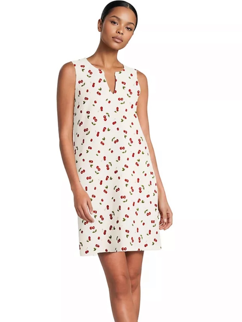 Lands End Sleeveless Cherry Print Shift Dress - Cream
